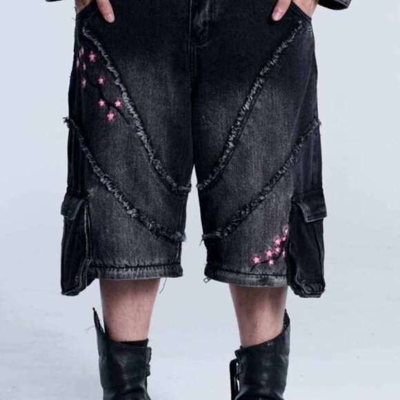 Unpractical Denim Sakura Convertible Black / Grey Denim Cargo Jeans to Shorts - Picture 4 of 6